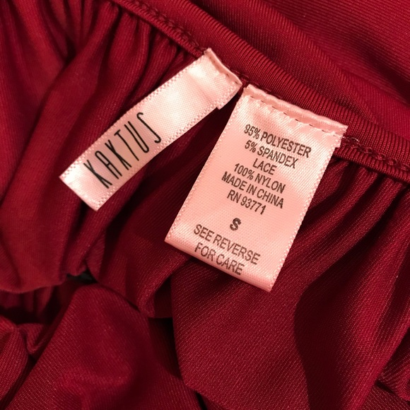 Kaktus Burgundy Jersey Top Womens Size Small Black Lace Trim Swing Tee - Picture 13 of 14